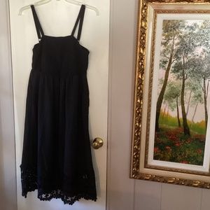 BloomChic Black Shirred Bodice Spaghetti Strap Sheer Crochet Hem Dress Sz 12